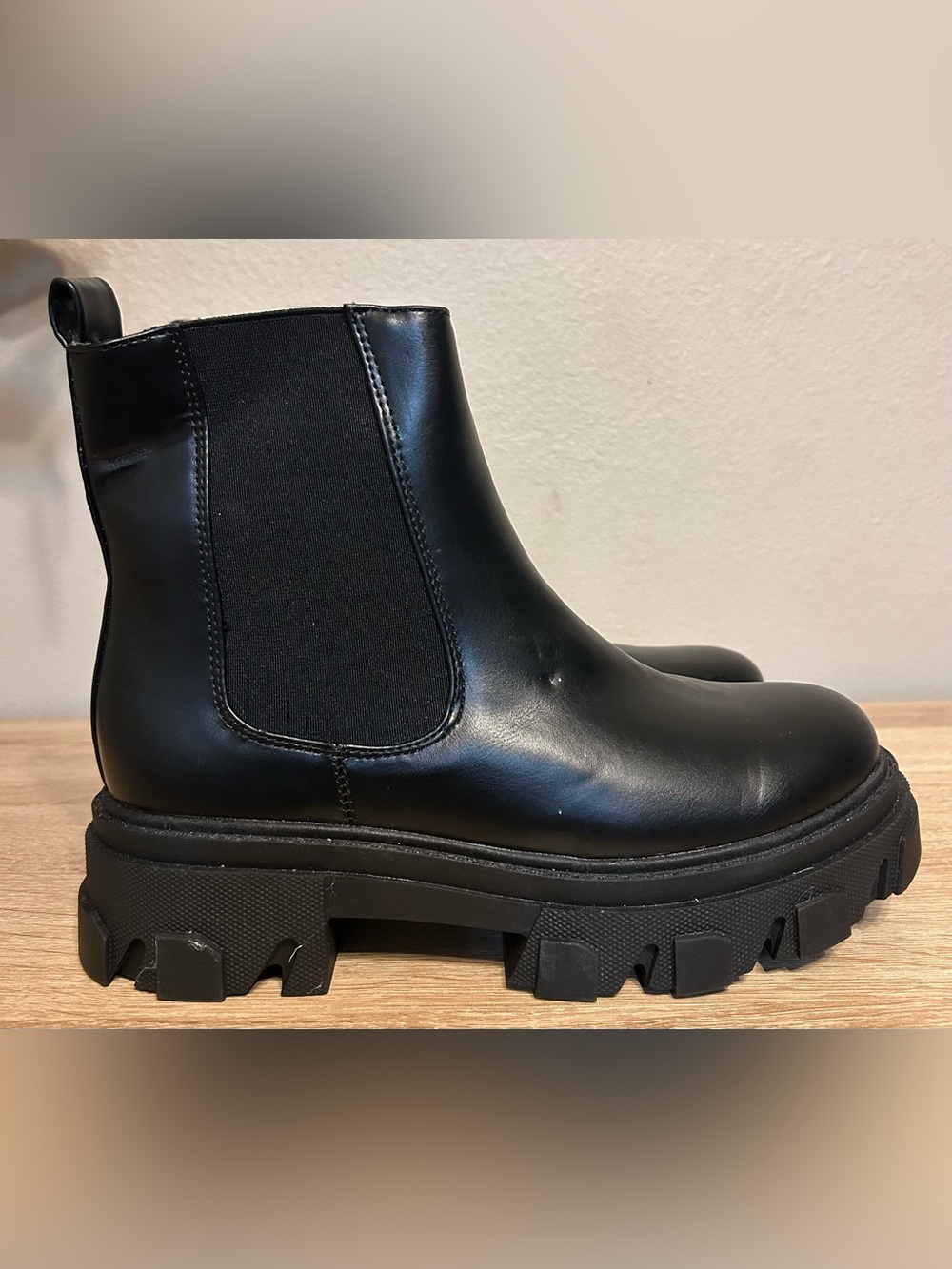Black Chelsea Combat Boots with Lug Sole